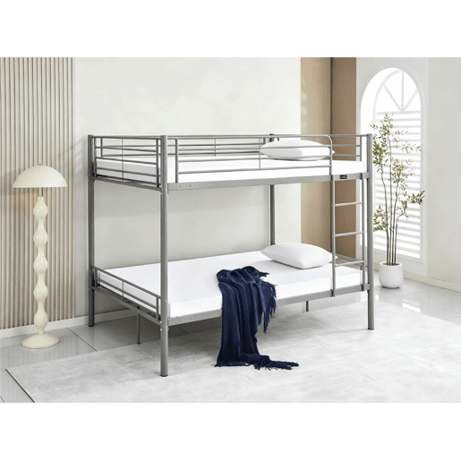 Cama de beliche dupla Adam com estrado de molas - 140 x 190 cm - Cinzento