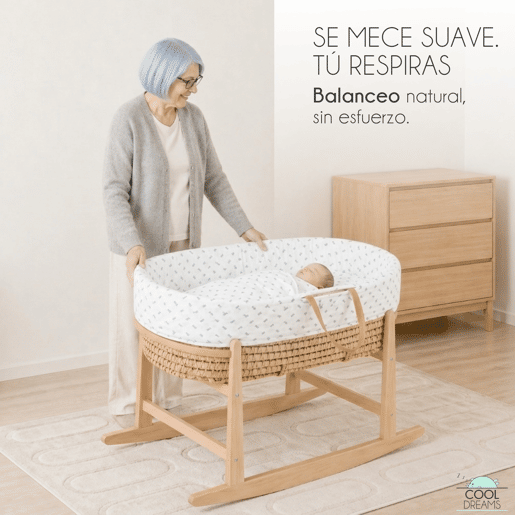 Moisés completo para bebê (roupa de algodão Grey Atlantis + colchão perfurado + estrutura de balanço + brinde: 2 lençóis impermeáveis)