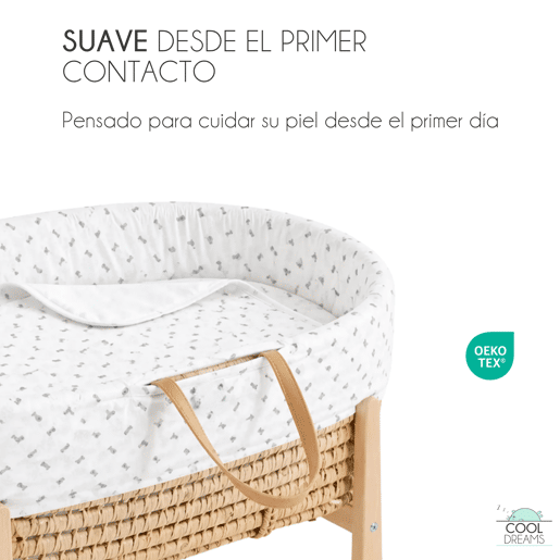 Moisés completo para bebê (roupa de algodão Grey Atlantis + colchão perfurado + estrutura de balanço + brinde: 2 lençóis impermeáveis)