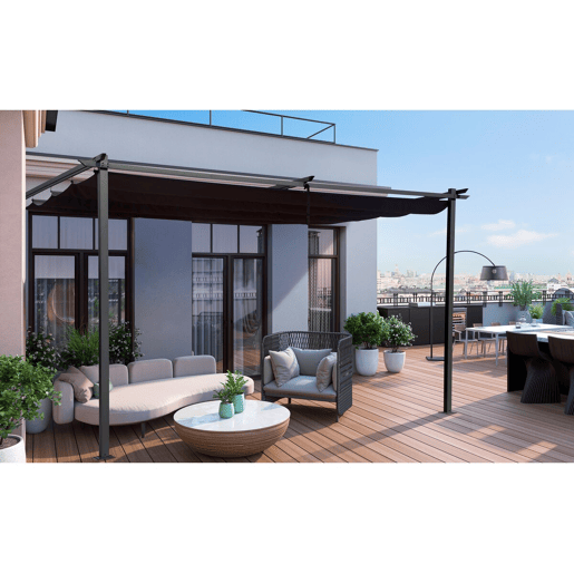 Pérgola inclinada com teto retrátil - 3 x 4 m - Cinza antracite
