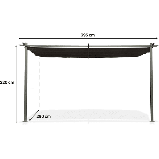 Pérgola inclinada com teto retrátil - 3 x 4 m - Cinza antracite