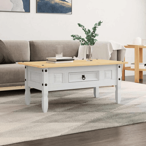 Mesa de Centro, Mesa baixa, Corona pinho mexicano 100x55x44 cm branco