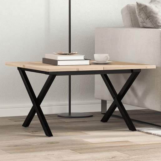 Mesa de Centro, Mesa baixa, estrutura em X 60x60x40 cm pinho e aço