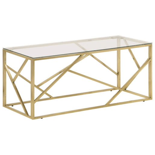 Mesa de Centro, Mesa baixa, aço inoxidável e vidro temperado dourado