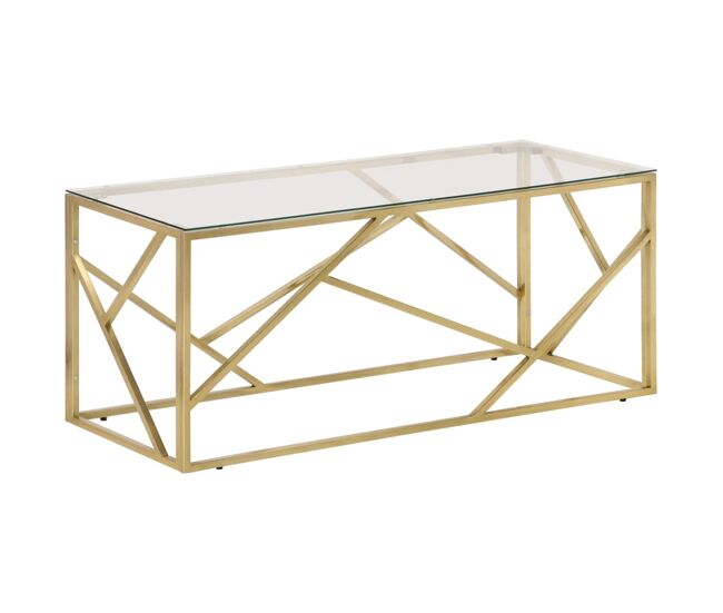 Mesa de Café - Mesa de Centro dorada acero inoxidable y vidrio templado
