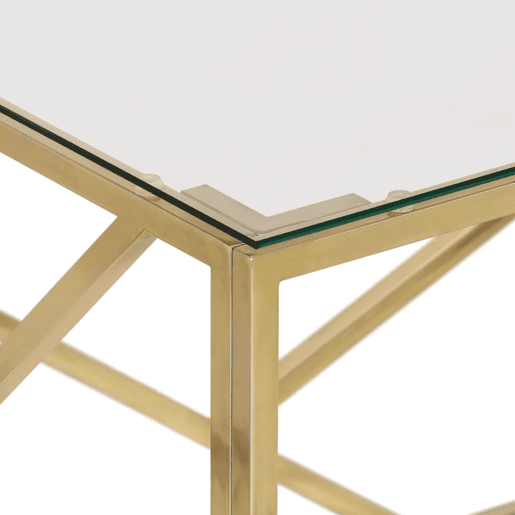 Mesa de Centro, Mesa baixa, aço inoxidável e vidro temperado dourado