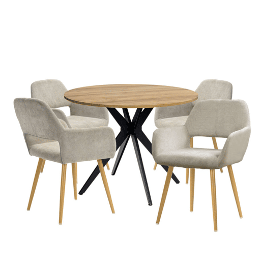 MEUBLES COSY Conjunto de Mesa e 4 Cadeiras de Jantar Jogo de Mesa Redonda de MDF de 80cm e 4 Cadeiras Estofadas de Estilo Nórdico, CarvalhoVison