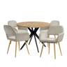 MEUBLES COSY Conjunto de Mesa e 4 Cadeiras de Jantar Jogo de Mesa Redonda de MDF de 80cm e 4 Cadeiras Estofadas de Estilo Nórdico, CarvalhoVison