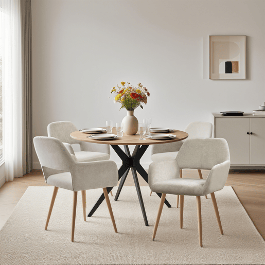 MEUBLES COSY Conjunto de Mesa e 4 Cadeiras de Jantar Jogo de Mesa Redonda de MDF de 80cm e 4 Cadeiras Estofadas de Estilo Nórdico, CarvalhoVison