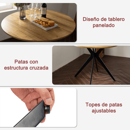 MEUBLES COSY Conjunto de Mesa e 4 Cadeiras de Jantar Jogo de Mesa Redonda de MDF de 80cm e 4 Cadeiras Estofadas de Estilo Nórdico, CarvalhoVison