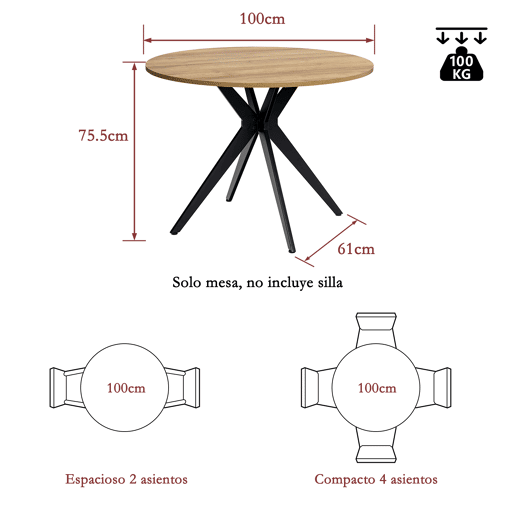 MEUBLES COSY Conjunto de Mesa e 4 Cadeiras de Jantar Jogo de Mesa Redonda de MDF de 80cm e 4 Cadeiras Estofadas de Estilo Nórdico, CarvalhoVison