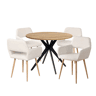 MEUBLES COSY Conjunto de Mesa e 4 Cadeiras de Jantar Jogo de Mesa Redonda de MDF de 80cm e 4 Cadeiras Estofadas de Estilo Nórdico, CarvalhoCreme