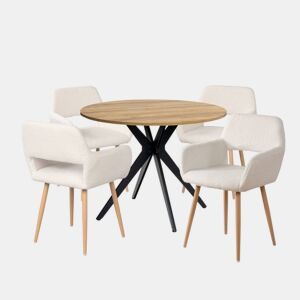 MEUBLES COSY Conjunto de Mesa e 4 Cadeiras de Jantar Jogo de Mesa Redonda de MDF de 80cm e 4 Cadeiras Estofadas de Estilo Nórdico, CarvalhoCreme