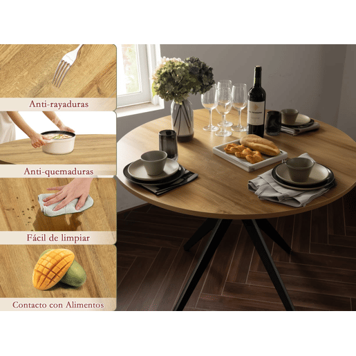 MEUBLES COSY Conjunto de Mesa e 4 Cadeiras de Jantar Jogo de Mesa Redonda de MDF de 80cm e 4 Cadeiras Estofadas de Estilo Nórdico, CarvalhoCreme