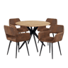 MEUBLES COSY Conjunto de Mesa e 4 Cadeiras de Jantar Jogo de Mesa Redonda de MDF de 80cm e 4 Cadeiras Estofadas de Estilo Nórdico, CarvalhoCastanho