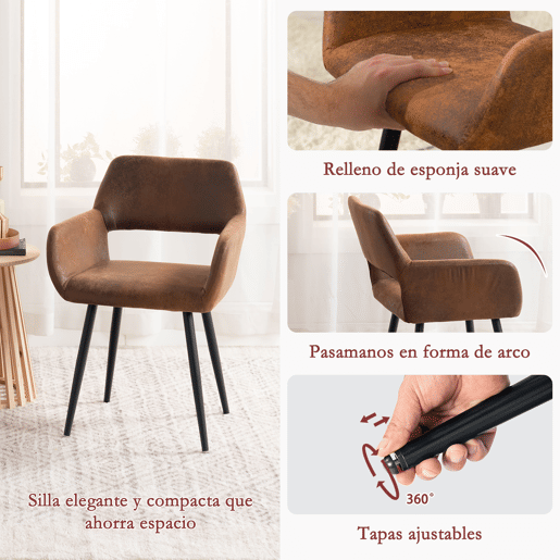 MEUBLES COSY Conjunto de Mesa e 4 Cadeiras de Jantar Jogo de Mesa Redonda de MDF de 80cm e 4 Cadeiras Estofadas de Estilo Nórdico, CarvalhoCastanho
