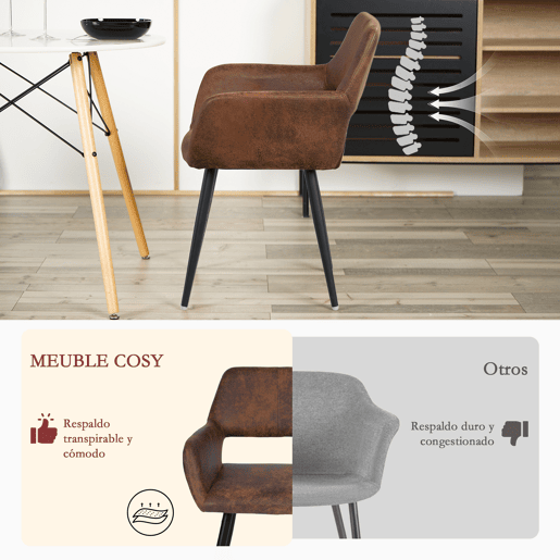 MEUBLES COSY Conjunto de Mesa e 4 Cadeiras de Jantar Jogo de Mesa Redonda de MDF de 80cm e 4 Cadeiras Estofadas de Estilo Nórdico, CarvalhoCastanho