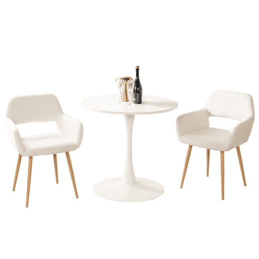 Conjunto de Mesa e 2 Cadeiras de Jantar Jogo de Mesa Redonda de MDF de 80cm e 2 Cadeiras Estofadas de Estilo Nórdico Moderno para Sala Cozinha Varanda Poupança de Espaço Sortido