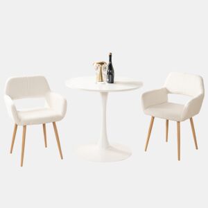Conjunto de Mesa e 2 Cadeiras de Jantar Jogo de Mesa Redonda de MDF de 80cm e 2 Cadeiras Estofadas de Estilo Nórdico Moderno para Sala Cozinha Varanda Poupança de Espaço Sortido