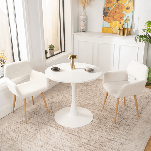 Conjunto de Mesa e 2 Cadeiras de Jantar Jogo de Mesa Redonda de MDF de 80cm e 2 Cadeiras Estofadas de Estilo Nórdico Moderno para Sala Cozinha Varanda Poupança de Espaço Sortido