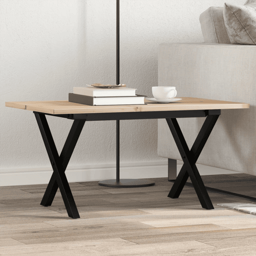 Mesa de Centro, Mesa baixa, estrutura em X 80x50x40 cm pinho e aço