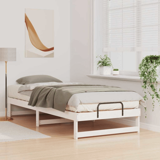 Estrutura de cama de solteiro para adultos - Branco 90 x 220 cm Madeira de Pinheiro Sólida