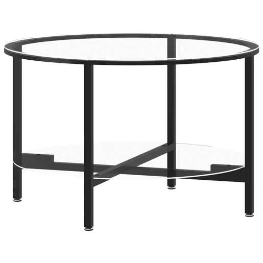 Mesa de Centro, Mesa baixa 70 cm vidro temperado preto e transparente