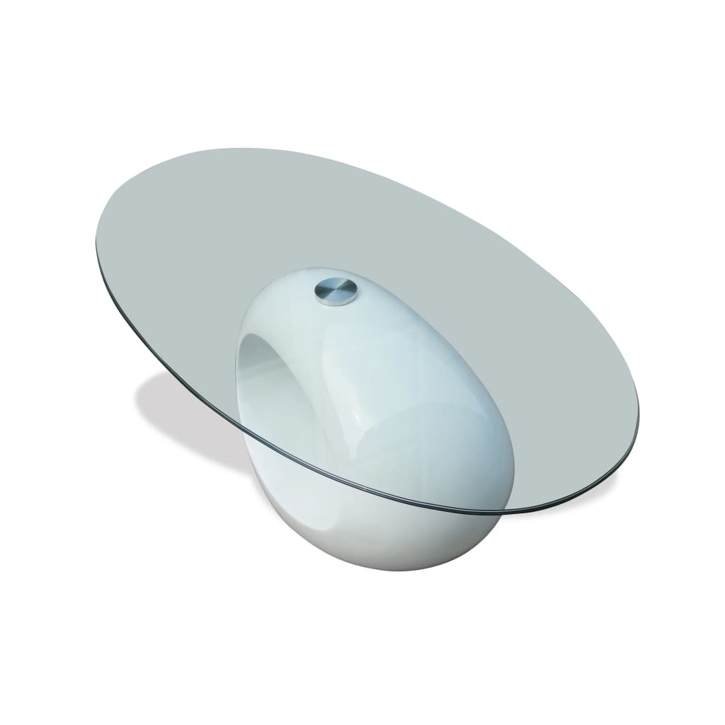mesa de cafe - mesa de centro superficie ovalada de vidrio blanco brillante