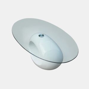 Mesa de Centro, Mesa baixa com tampo oval de vidro, branco brilhante