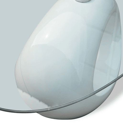 Mesa de Centro, Mesa baixa com tampo oval de vidro, branco brilhante Mesa de Centro, Mesa baixa com tampo oval de vidro, branco brilhante