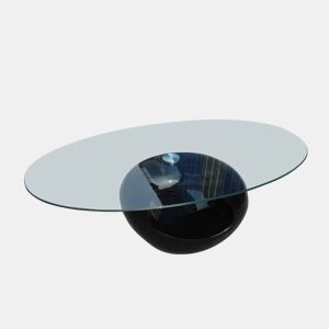 Mesa de Centro, Mesa baixa com tampo oval de vidro, preto brilhante