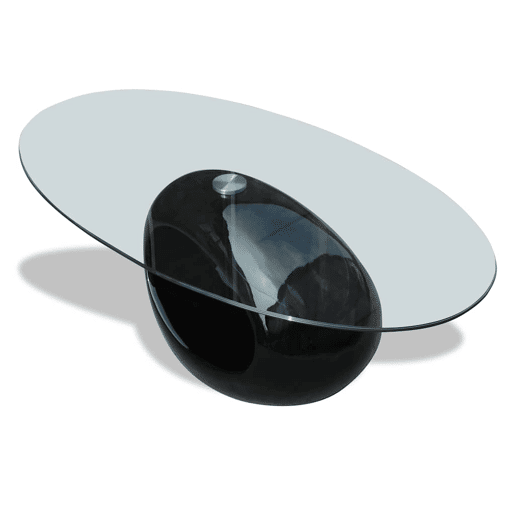 Mesa de Centro, Mesa baixa com tampo oval de vidro, preto brilhante Mesa de Centro, Mesa baixa com tampo oval de vidro, preto brilhante