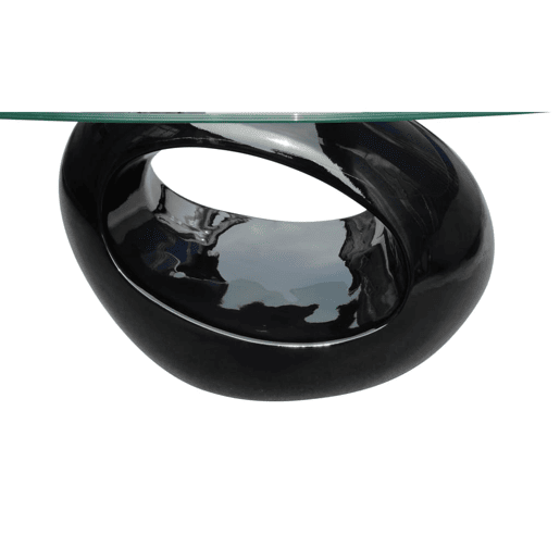 Mesa de Centro, Mesa baixa com tampo oval de vidro, preto brilhante Mesa de Centro, Mesa baixa com tampo oval de vidro, preto brilhante