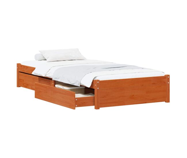 Estructura de cama individual para adultos con cajón 3 pcs marrón cera madera de pino
