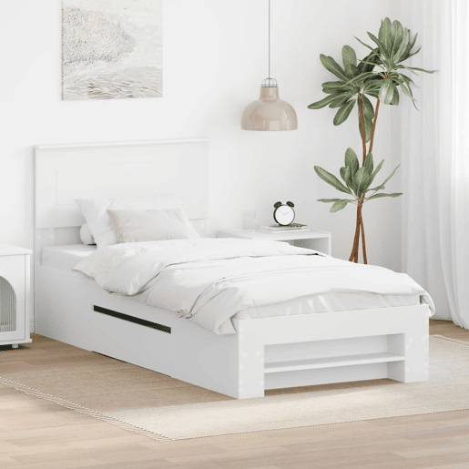 Estrutura de cama de solteiro para adultos - Branco 80 x 200 cm Madeira processada
