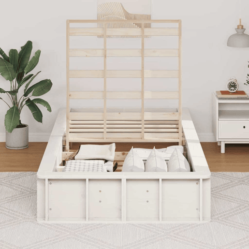 Estrutura de cama de solteiro para adultos - Branco 90 x 190 cm Madeira de Pinheiro Sólida
