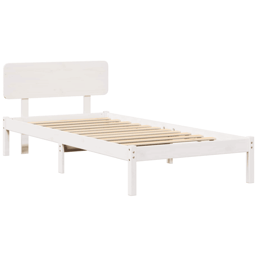 Estrutura de cama de solteiro para adultos - Branco 90 x 190 cm Madeira de Pinheiro Sólida