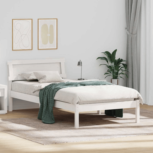 Estrutura de cama de solteiro para adultos - Branco 90 x 200 cm Madeira de Pinheiro Sólida