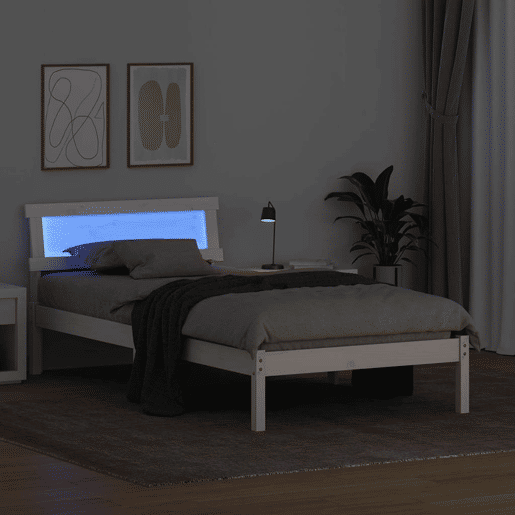 Estrutura de cama de solteiro para adultos - Branco 90 x 200 cm Madeira de Pinheiro Sólida