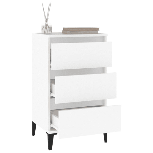 Soluna Home - Mesitas De Noche Madera y metal trabajados Blanco Madera 40 x 35 x 70 cm