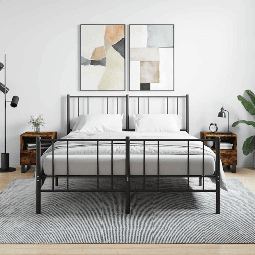 Soluna Home - Mesas de cabeceira Madeira trabalhada e ferro 2 piezas 40 x 35 x 47,5 cm