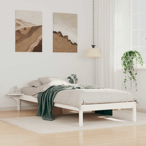 Estrutura de cama de solteiro para adultos com Mesas Laterais Branco 90 x 210 cm