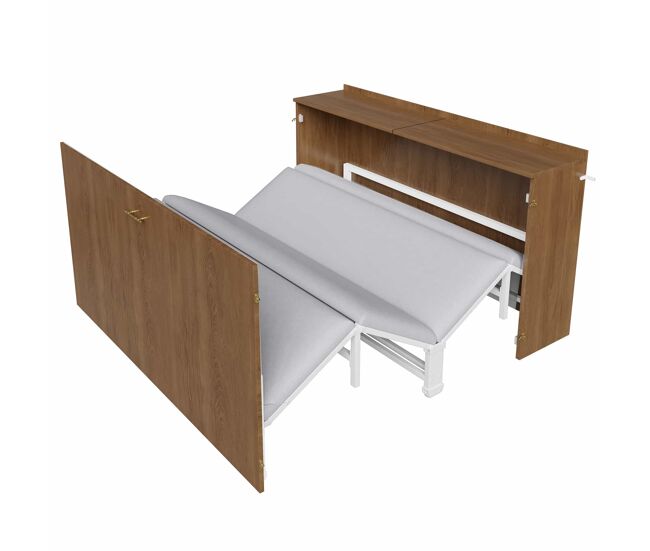 Cama abatible 140x200 cm - marco de cama tipo armario extensible con colchón de lino, cama de invitados que ahorra espacio, estructura metálica con