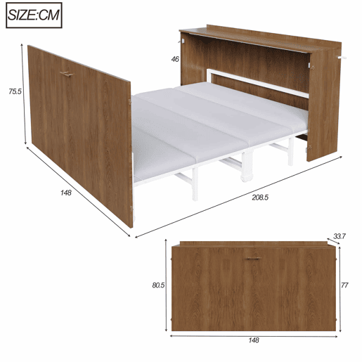 Cama dobrável 140 x 200 cm - estrutura tipo armário extensível com colchão de linho, cama de hóspedes que poupa espaço, estrutura metálica com rodízios silenciosos - madeira Cama dobrável 140 x 200 cm - estrutura tipo armário extensível com colchão de linho, cama de hóspedes que poupa espaço, estrutura metálica com rodízios silenciosos - madeira