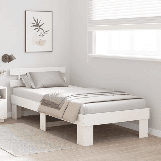 Estrutura de cama de solteiro para adultos - Branco 80 x 200 cm Madeira de Pinheiro Sólida
