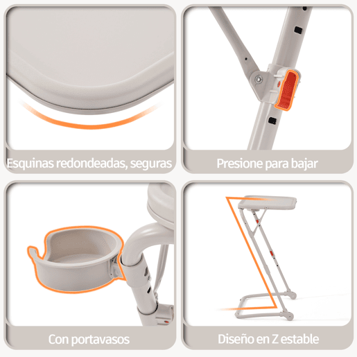 MEUBLES COSY Mesa Auxiliar Dobrável Multifuncional em PP e Aço, Altura e Inclinação Reguláveis, Porta-copos Integrado, 4 Posições, Bege