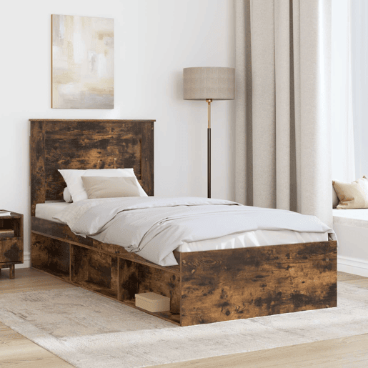 Estrutura de cama de solteiro para adultos com cabeceira Carvalho Defumado 75 x 190 cm