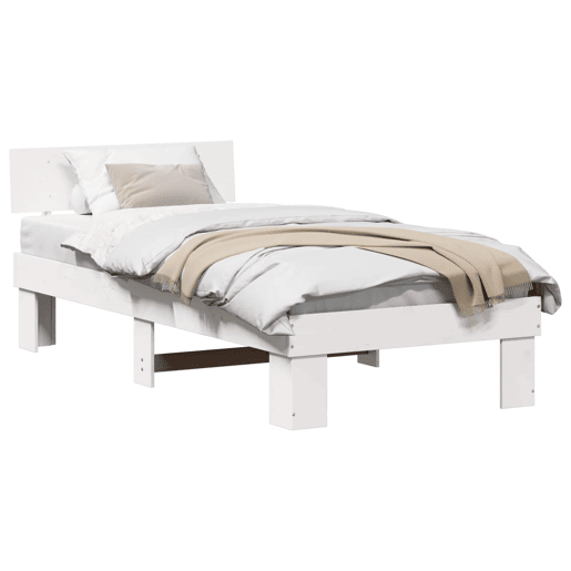 Estrutura de cama de solteiro para adultos - Branco 90 x 190 cm Madeira de Pinheiro Sólida