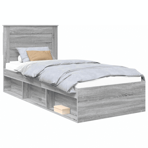 Estrutura de cama de solteiro para adultos com Cabeceira - Cinza Sonoma 100 x 200 cm