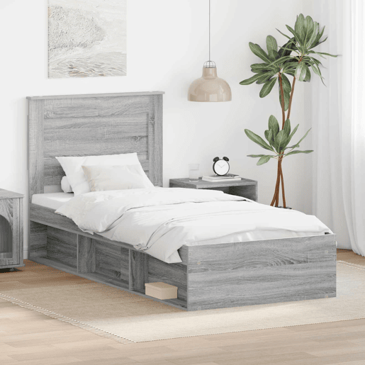 Estrutura de cama de solteiro para adultos com Cabeceira - Cinza Sonoma 100 x 200 cm